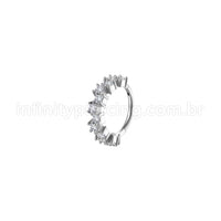 Piercing Argola Aço Cirúrgico Segmento Articulado Quadrado Zircônias Cravejadas