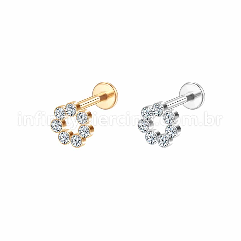 Piercing Labret Aço Cirúrgico Redondo 8 Zircônia