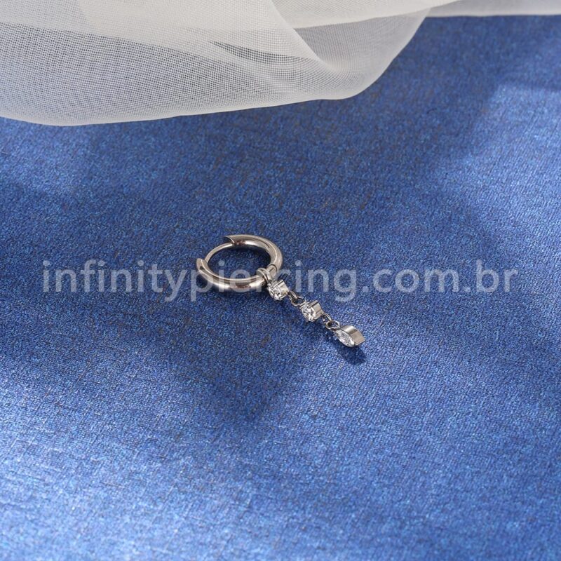 Piercing Argola Titânio Com Pingente Zircônia Cravejada