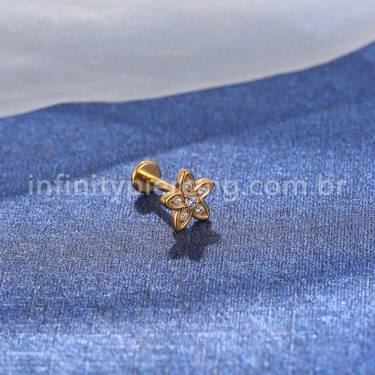 Piercing Labret Titânio Flor Zircônia