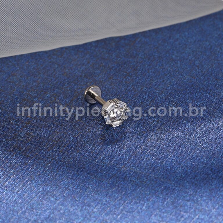 Piercing Labret Titânio Redondo Zircônia Cravejada