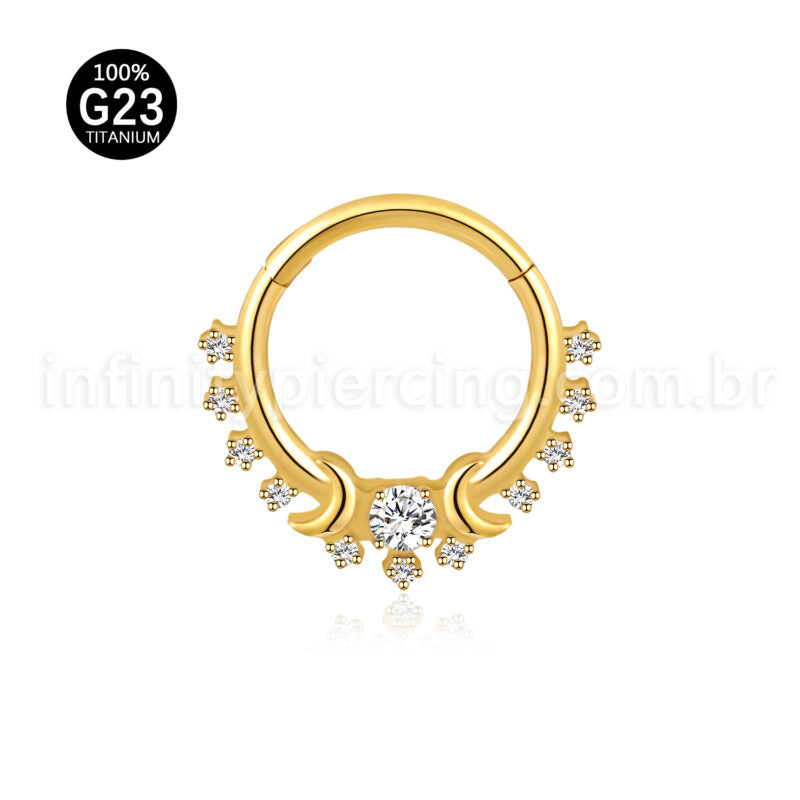 Piercing Argola Titânio Segmento Articulado Luas E Zircônia