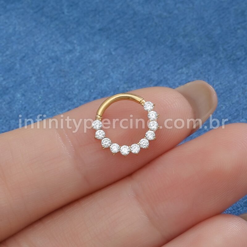 Piercing Argola Titânio Segmento Articulado Zircônia Cravejada Lateral