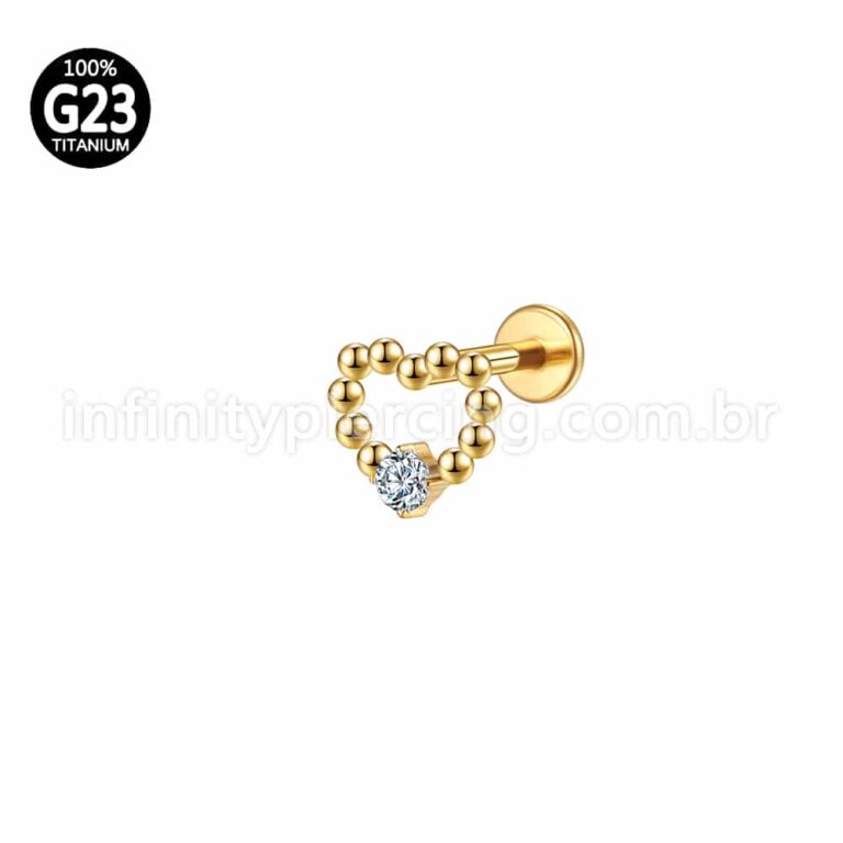 Piercing Labret Titânio Coração Vazado 1 Zircônia