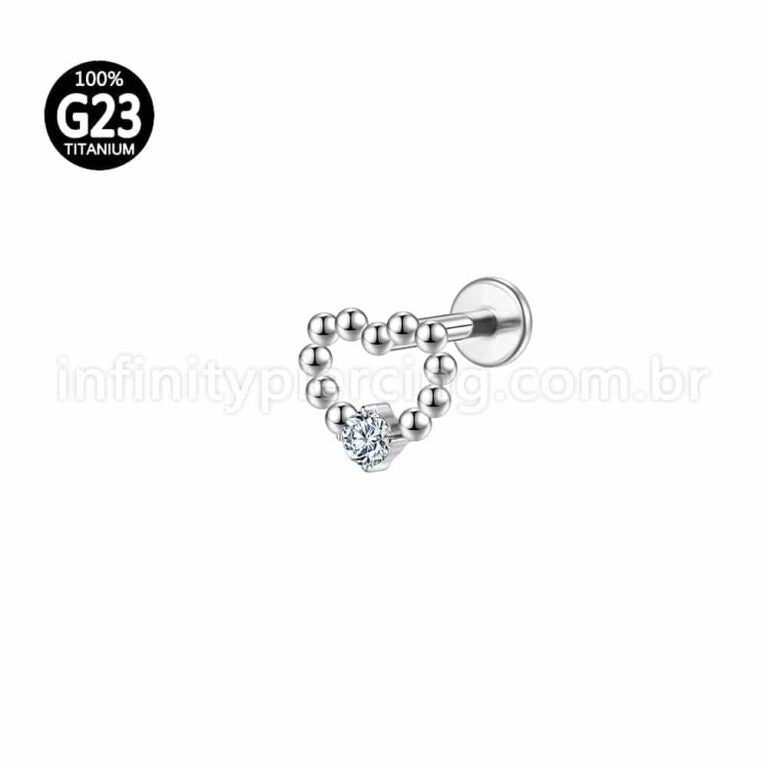 Piercing Labret Titânio Coração Vazado 1 Zircônia