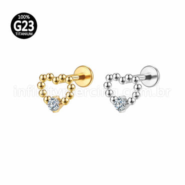 Piercing Labret Titânio Coração Vazado 1 Zircônia
