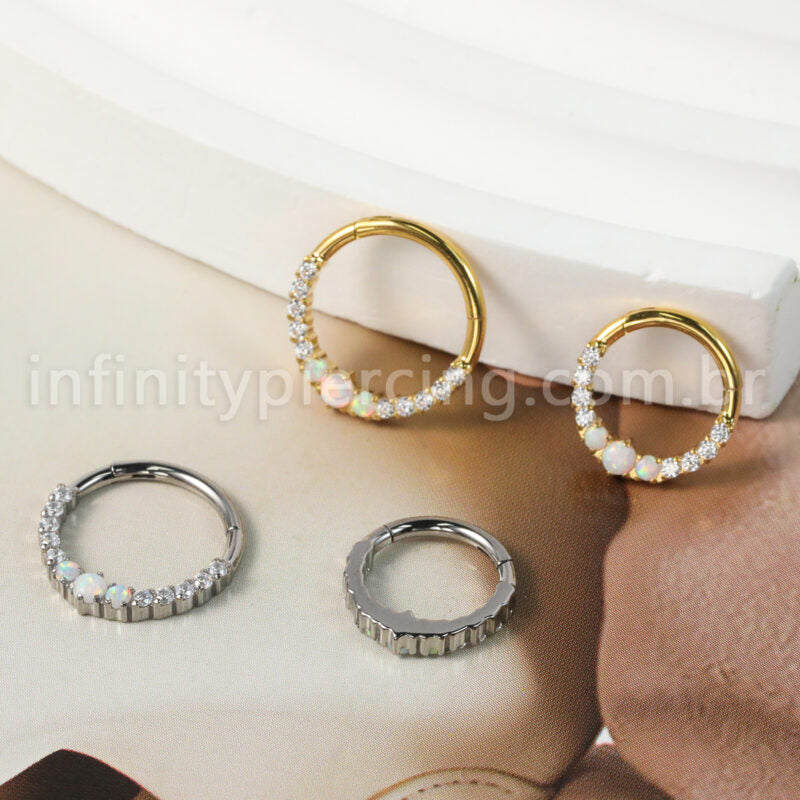 Piercing Argola Titânio Segmento Articulado Zircônia Cravejada Frontal
