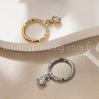 Piercing Argola Titânio Segmento Articulado Zircônia Cravejada Frontal Com Pingente