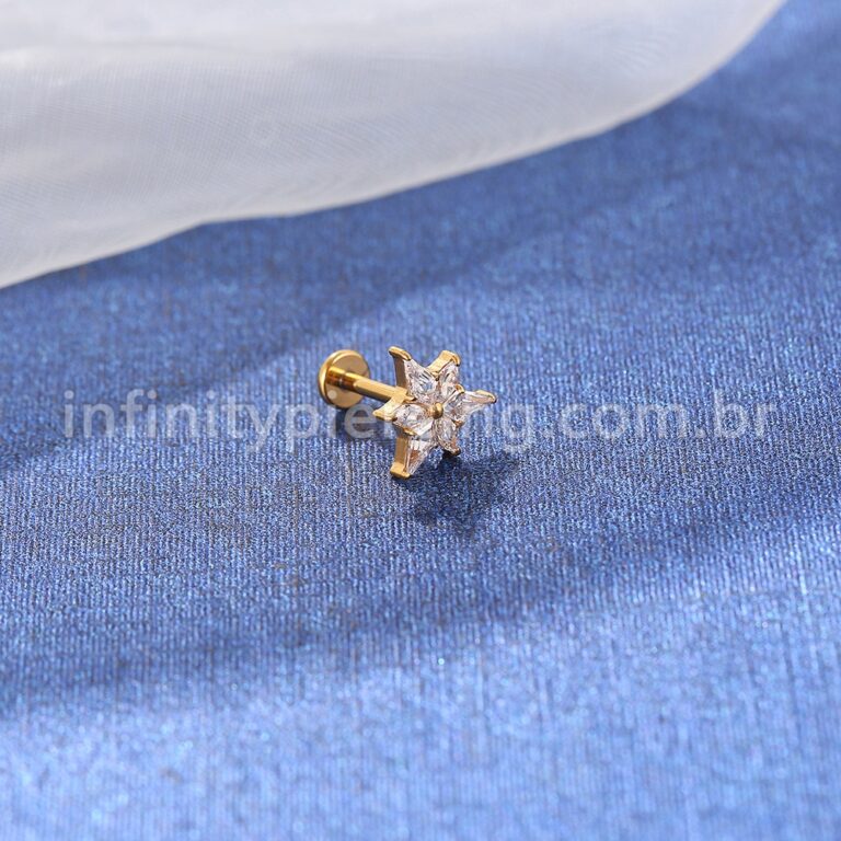 Piercing Labret Titânio Flor Zircônia Cravejada