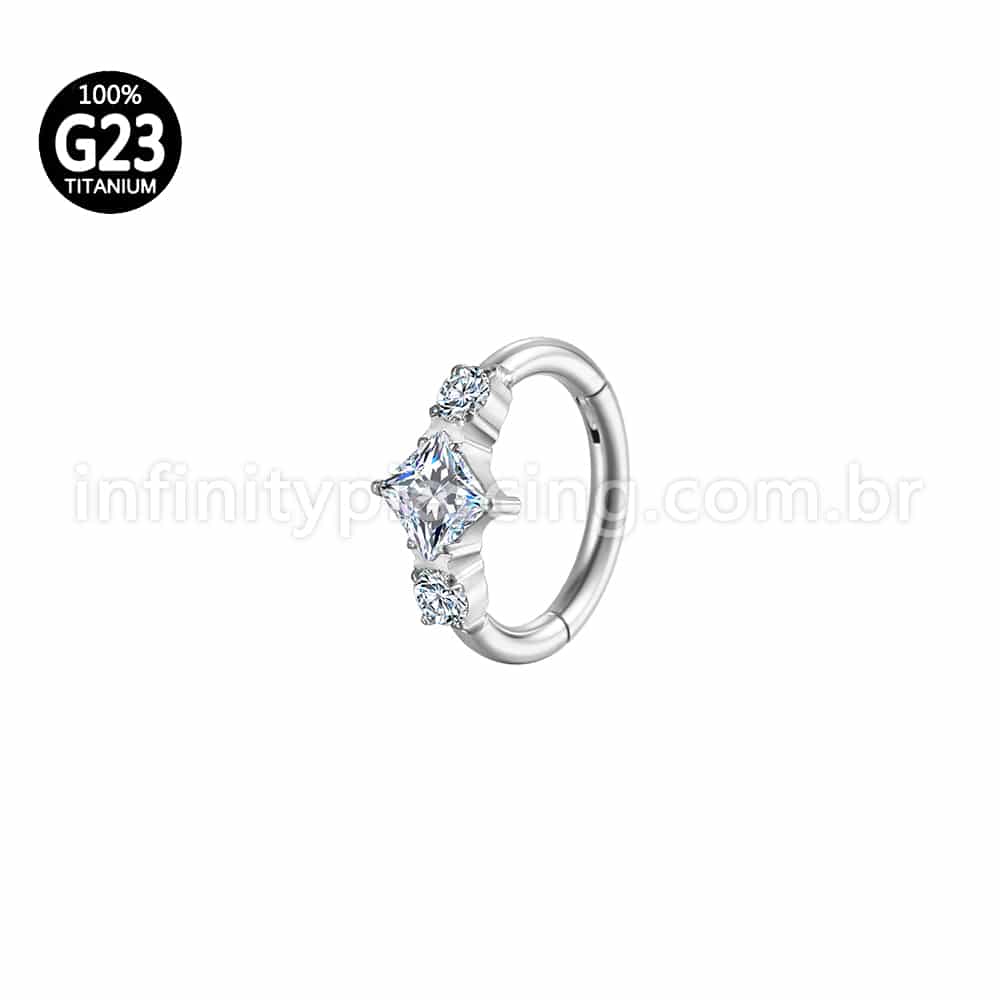 Piercing Argola Titânio  LOSANGO/REDONDO ZIRCÔNIAS CRAVEJADAS