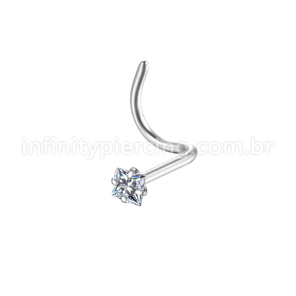 Piercing Nostril Aço Cirúrgico Zircônia Cravejada Quadrada