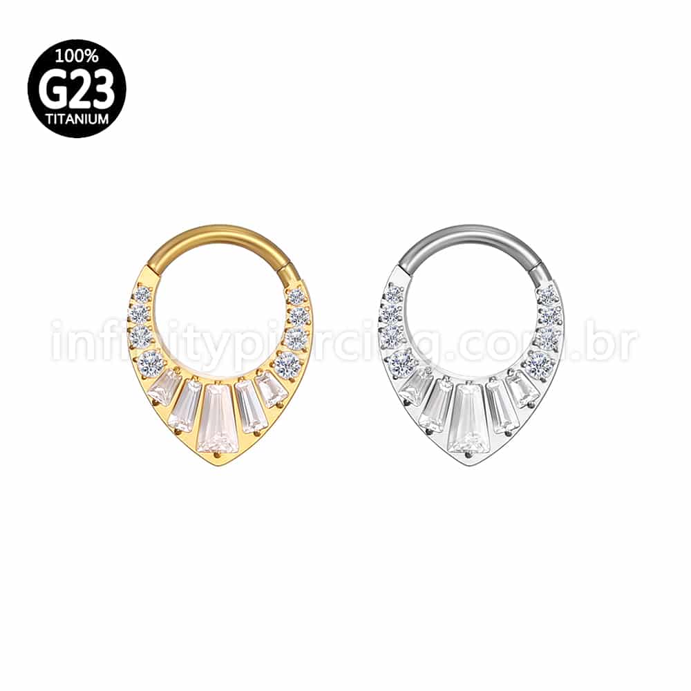 Piercing Argola Titânio Segmento Articulado Zircônia Cravejada Gota
