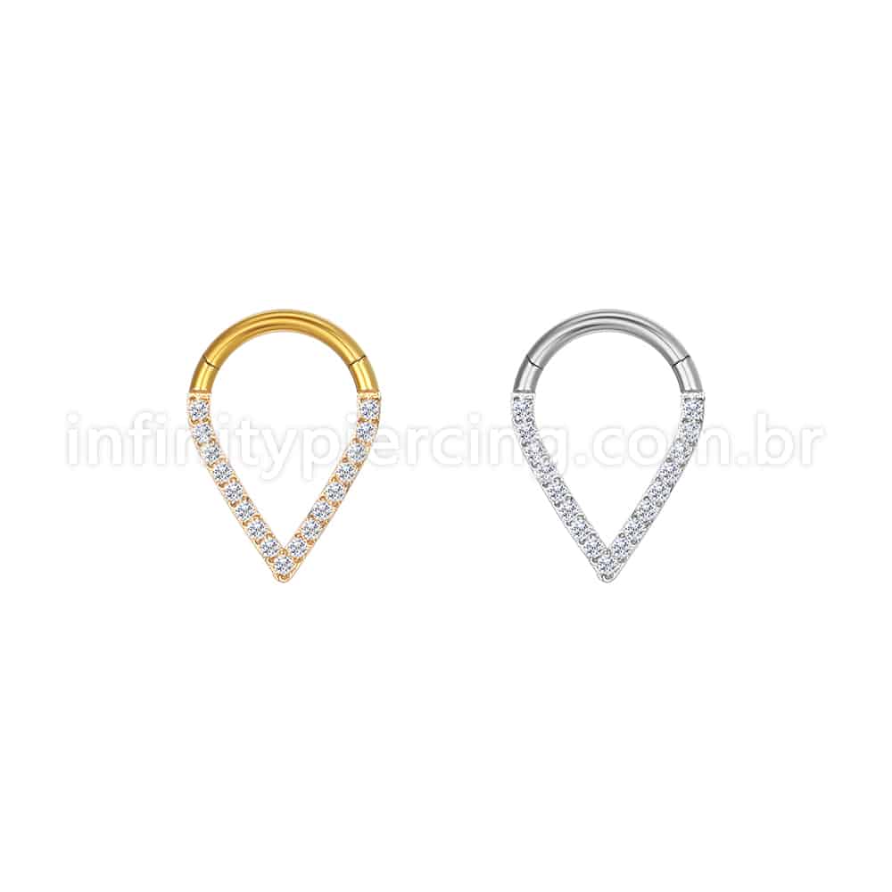 Piercing Argola V Aço Cirúrgico Zircônia Cravejada