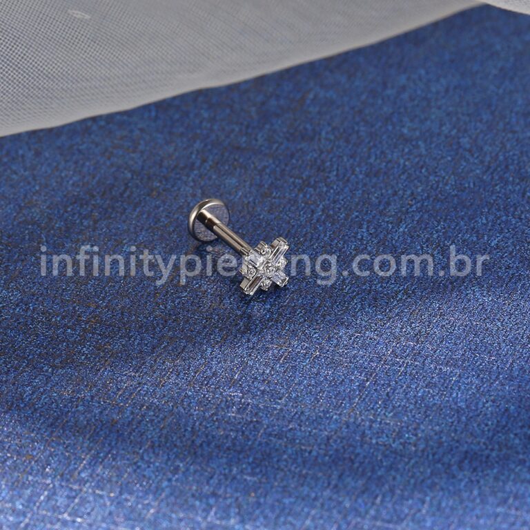 Piercing Labret Titânio Estrela Cadente Zircônia Cravejada