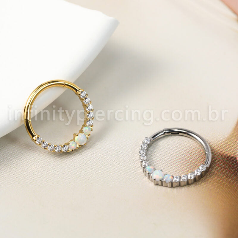 Piercing Argola Titânio Segmento Articulado Zircônia Cravejada Frontal