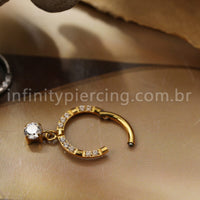 Piercing Argola Titânio Segmento Articulado Zircônia Cravejada Frontal Com Pingente