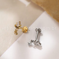 Piercing Labret Titânio Flor Zircónia Cravejada Com Pingente
