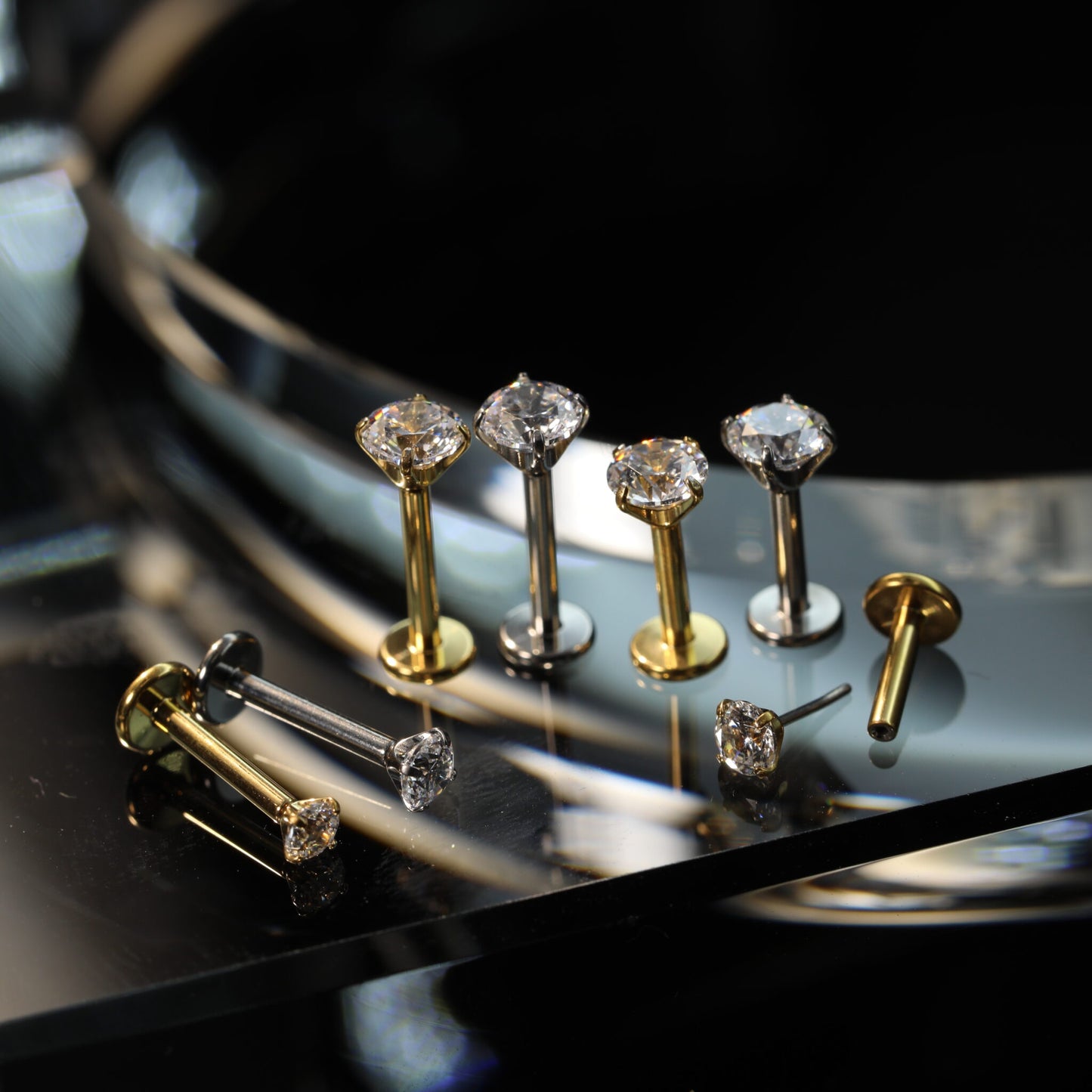 Piercing Labret Push Pin Aço Cirúrgico Zircônia Cravejada