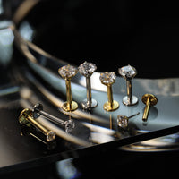 Piercing Labret Push Pin Aço Cirúrgico Zircônia Cravejada