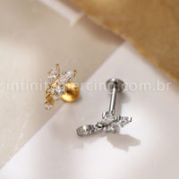 Piercing Labret Titânio 3 Pedras Zircónia Cravejada Com Pingente