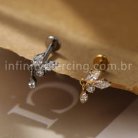 Piercing Labret Titânio 3 Pedras Zircónia Cravejada Com Pingente
