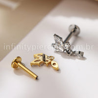 Piercing Labret Titânio 3 Pedras Zircónia Cravejada Com Pingente
