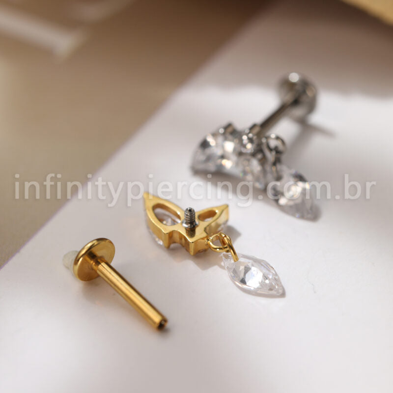 Piercing Labret Titânio Zircónia Cravejada Com Pingente
