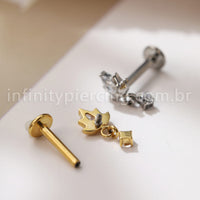 Piercing Labret Titânio Flor Zircónia Cravejada Com Pingente
