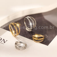 Piercing Argola Três Fileira Titânio Segmento Articulado 2 Fileiras Com Zircônia Cravejada