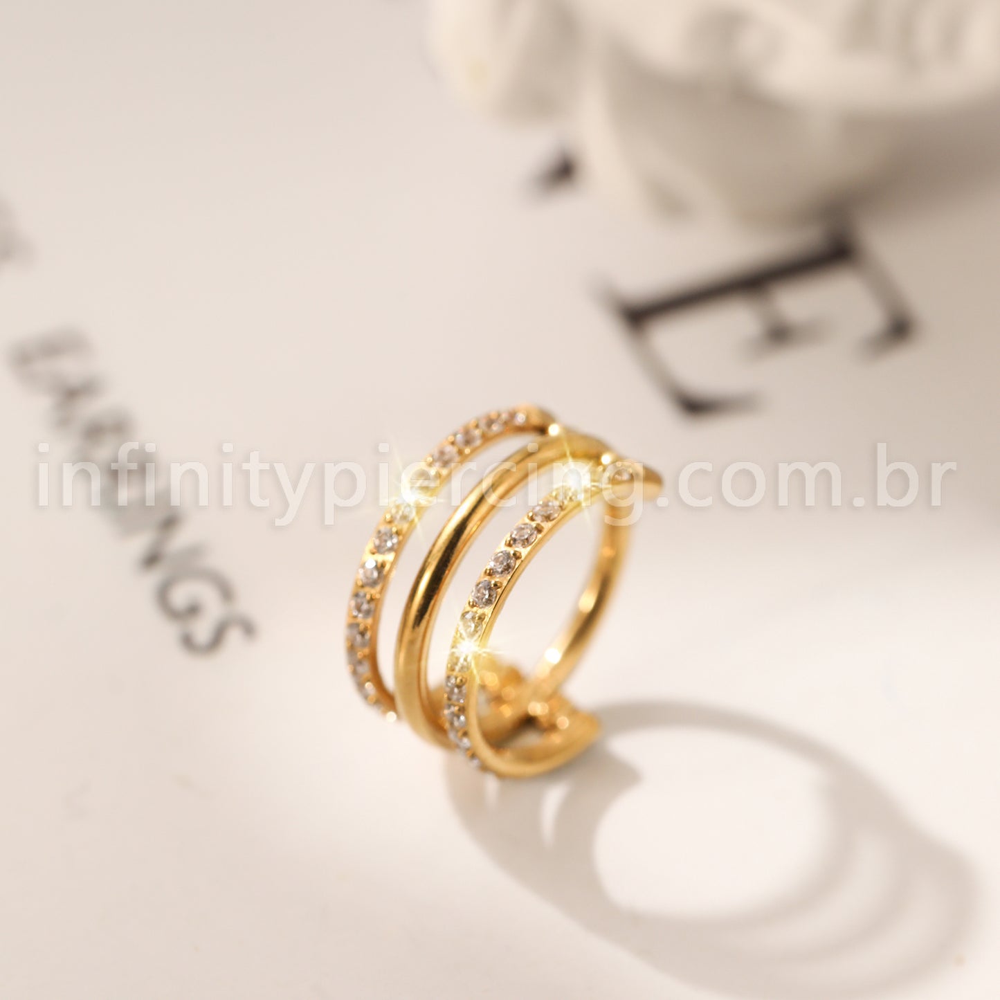 Piercing Argola Titânio Segmento Articulado 1 Fileira Lisa / 2 fileiras Zircônia