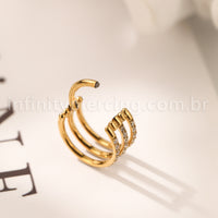 Piercing Argola Três Fileira Titânio Segmento Articulado Zircônia Cravejada