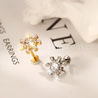 Piercing Labret Titânio Flor Zircônia