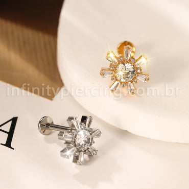 Piercing Labret Titânio Flor Zircônia