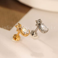 Piercing Labret Titânio Gatinho Zircônia Cravejada