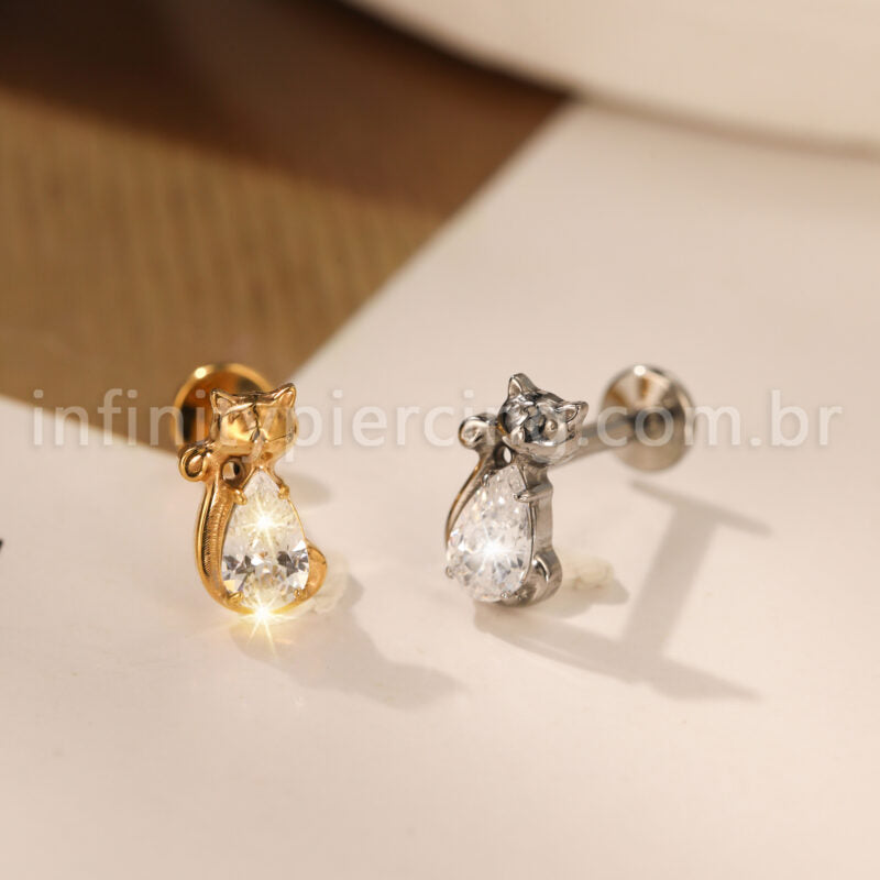 Piercing Labret Titânio Gatinho Zircônia Cravejada