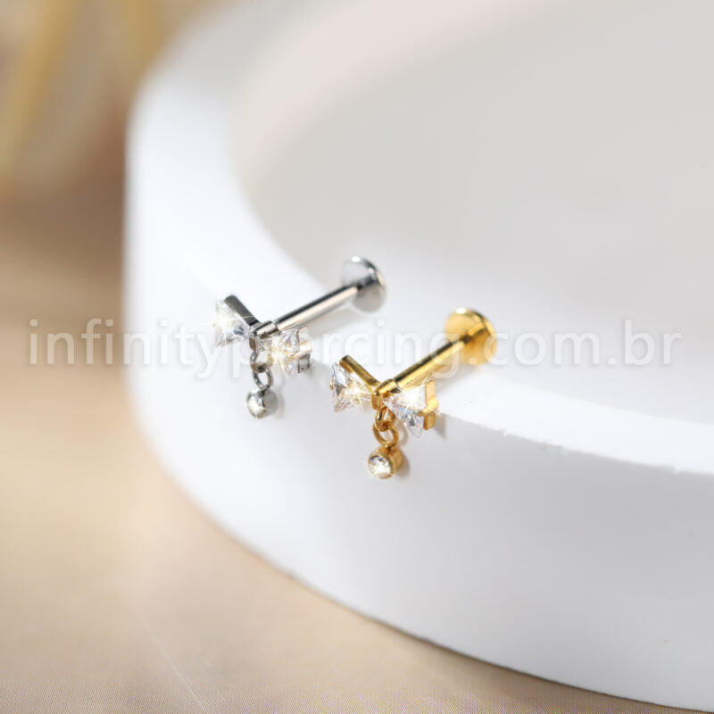 Piercing Labret Titânio Laço Zircônia Cravejada