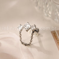 Piercing Labret Titânio Quadrado 3 Zircônias Com Corrente