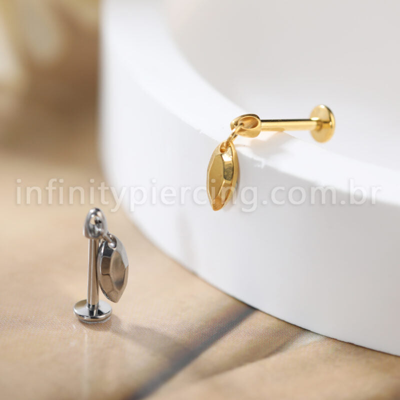 Piercing Labret Titânio Pingente Oval Com Pontas