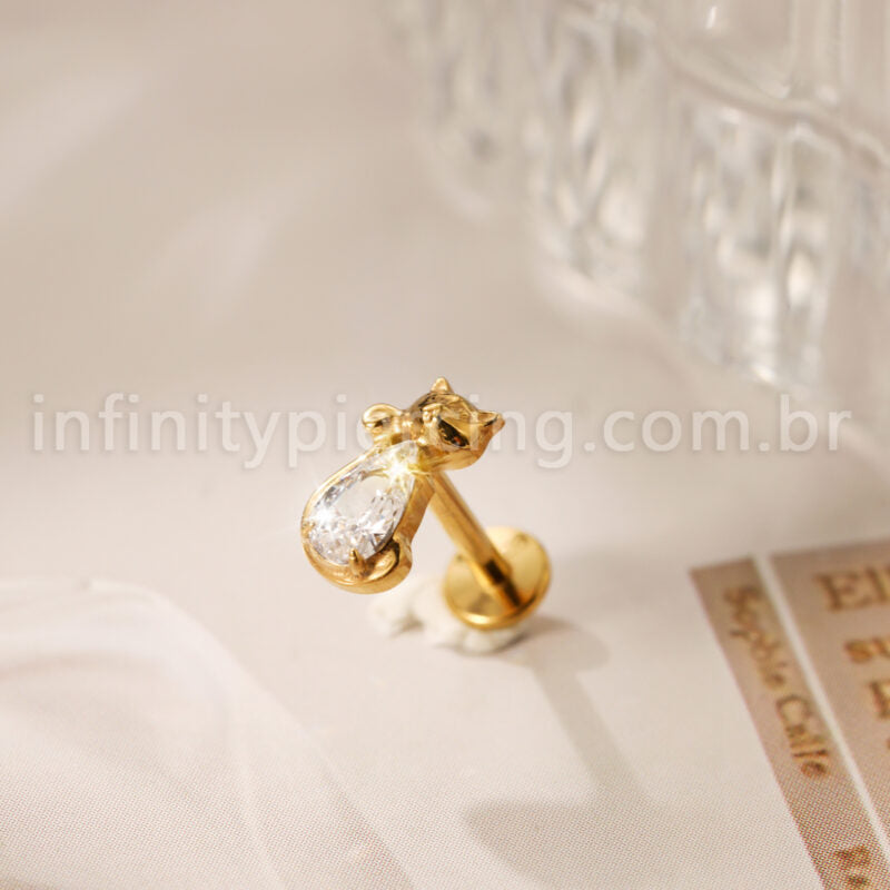 Piercing Labret Titânio Gatinho Zircônia Cravejada
