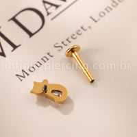 Piercing Labret Titânio Gatinho Zircônia Cravejada