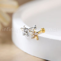 Piercing Labret Titânio Flor Zircônia Cravejada