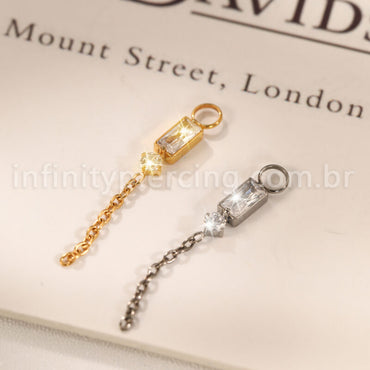 Pingente Para Piercing Titânio 2 Pedras Zircônia
