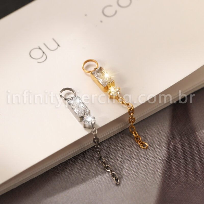 Pingente Para Piercing Titânio 2 Pedras Zircônia