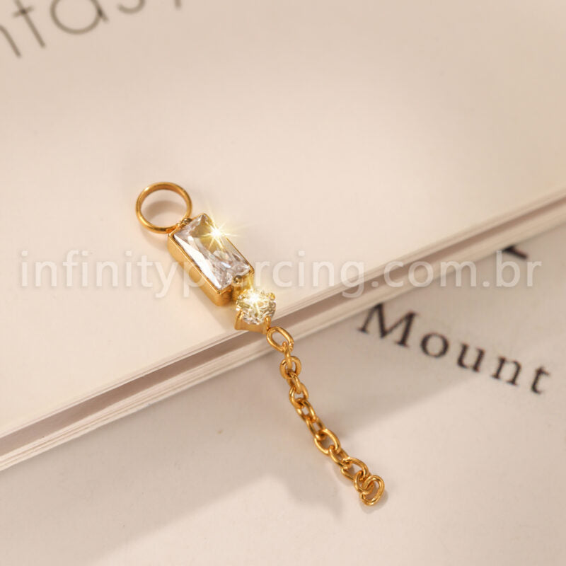Pingente Para Piercing Titânio 2 Pedras Zircônia