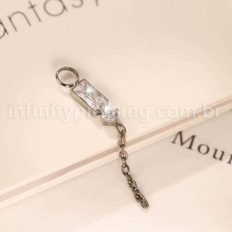 Pingente Para Piercing Titânio 2 Pedras Zircônia