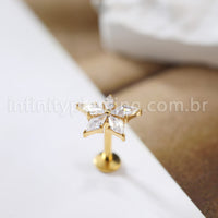 Piercing Labret Titânio Flor Zircônia Cravejada
