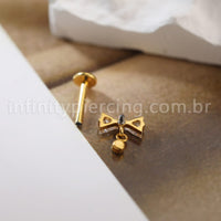 Piercing Labret Titânio Laço Zircônia Cravejada