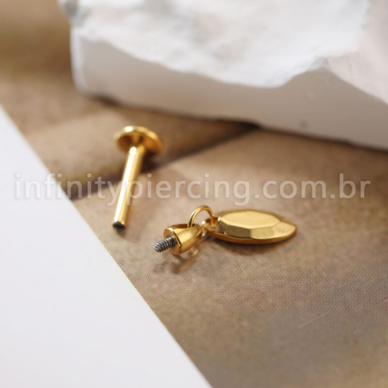 Piercing Labret Titânio Pingente Oval Com Pontas