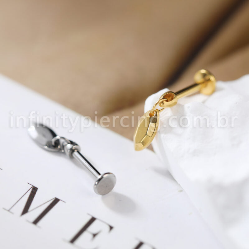 Piercing Labret Titânio Pingente Oval Com Pontas