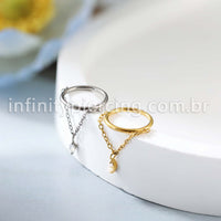 Piercing Argola Titânio Corrente Com Pingente Oval